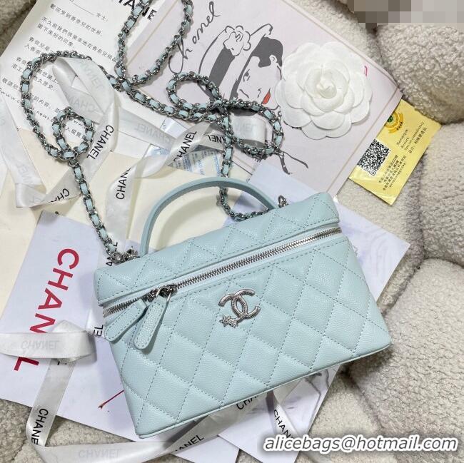 Well Crafted Chanel Shiny Grained Calfskin Vanity with Chain and Star AP4854 Light Blue 2025