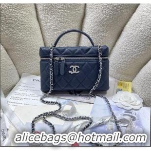 Top Quality Chanel Shiny Grained Calfskin Vanity with Chain and Star AP4854 Dark Blue 2025