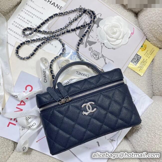 Top Quality Chanel Shiny Grained Calfskin Vanity with Chain and Star AP4854 Dark Blue 2025