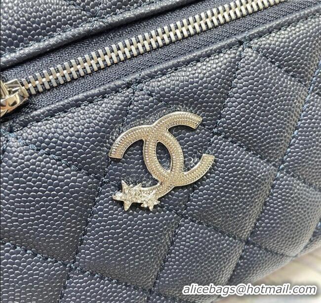 Top Quality Chanel Shiny Grained Calfskin Vanity with Chain and Star AP4854 Dark Blue 2025