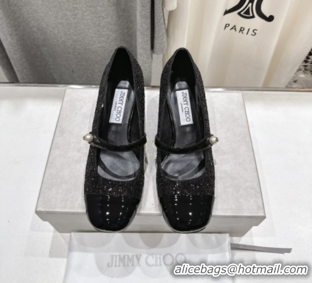 Shop Duplicate Jimmy Choo Elisa 45 Pumps in Glitter & Patent leather Black 5071915