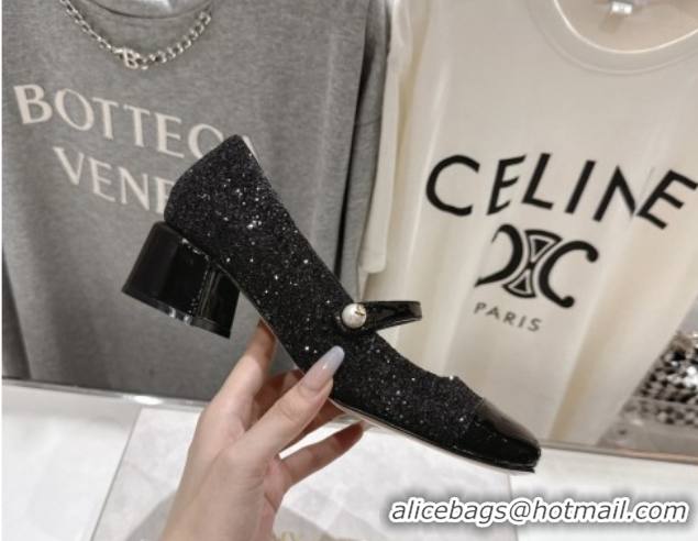 Shop Duplicate Jimmy Choo Elisa 45 Pumps in Glitter & Patent leather Black 5071915