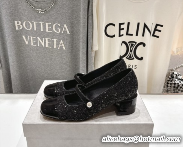 Shop Duplicate Jimmy Choo Elisa 45 Pumps in Glitter & Patent leather Black 5071915
