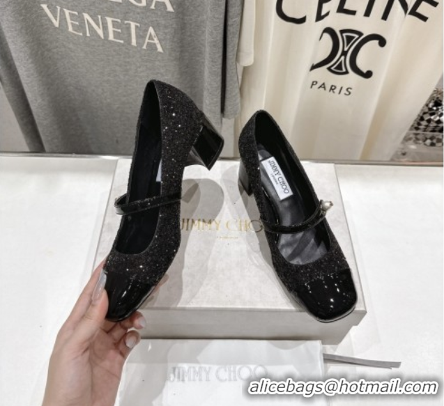 Shop Duplicate Jimmy Choo Elisa 45 Pumps in Glitter & Patent leather Black 5071915