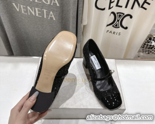 Shop Duplicate Jimmy Choo Elisa 45 Pumps in Glitter & Patent leather Black 5071915