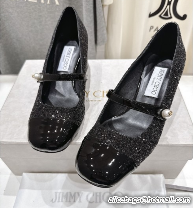 Shop Duplicate Jimmy Choo Elisa 45 Pumps in Glitter & Patent leather Black 5071915