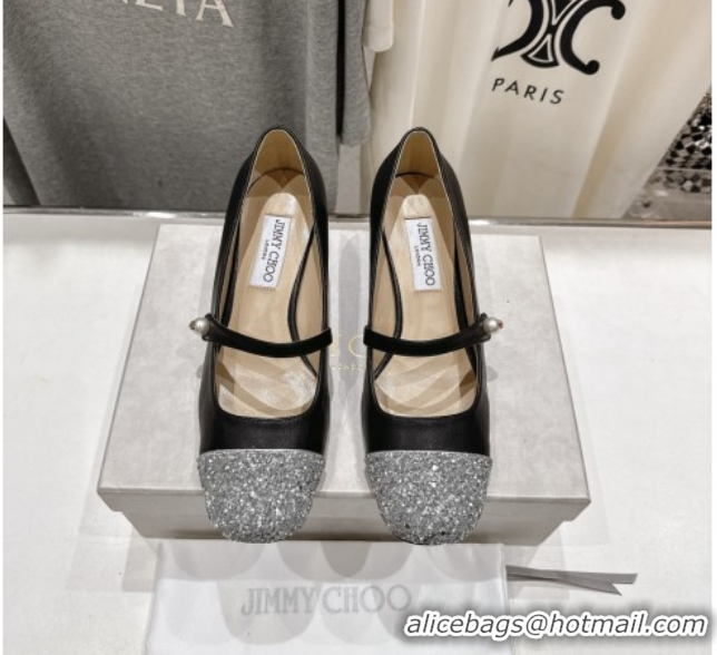 Good Looking Jimmy Choo Elisa 45 Pumps in Nappa leather & Glitter Black/Silver 5071918