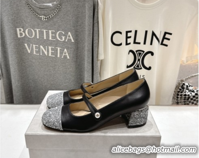 Good Looking Jimmy Choo Elisa 45 Pumps in Nappa leather & Glitter Black/Silver 5071918