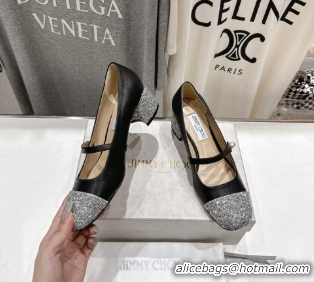 Good Looking Jimmy Choo Elisa 45 Pumps in Nappa leather & Glitter Black/Silver 5071918