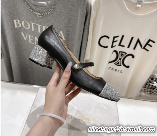 Good Looking Jimmy Choo Elisa 45 Pumps in Nappa leather & Glitter Black/Silver 5071918