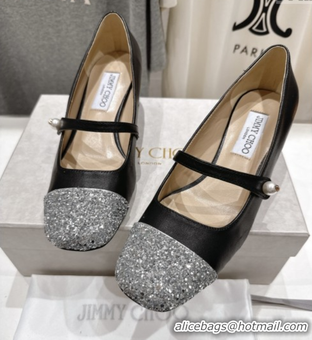 Good Looking Jimmy Choo Elisa 45 Pumps in Nappa leather & Glitter Black/Silver 5071918