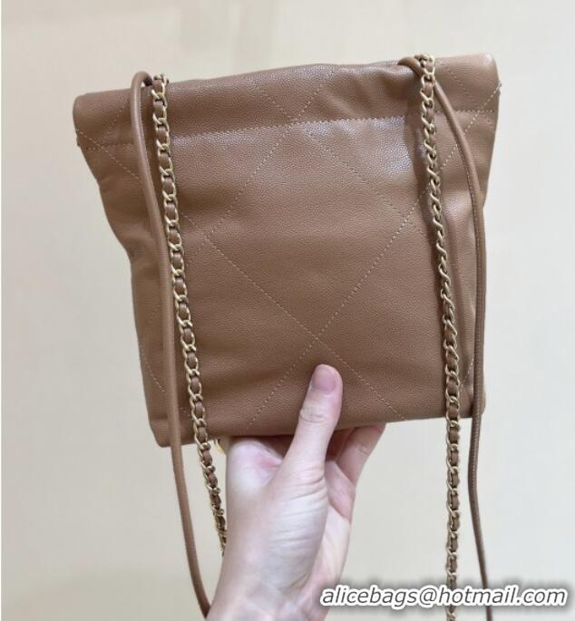 Best Price Chanel 22 Mini Bag in Haas Grainy Calfskin AS3980 Brown 2025 Top Quality