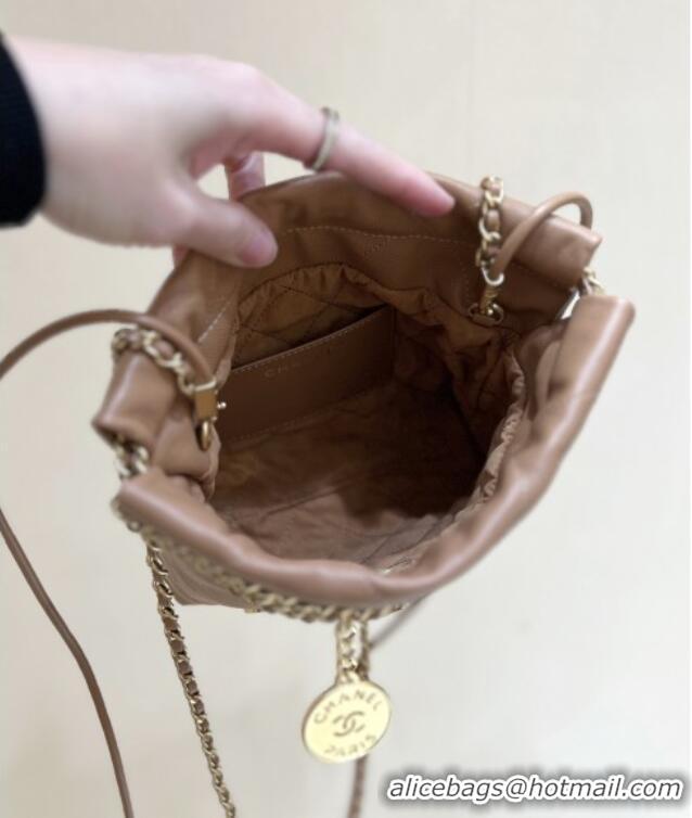 Best Price Chanel 22 Mini Bag in Haas Grainy Calfskin AS3980 Brown 2025 Top Quality