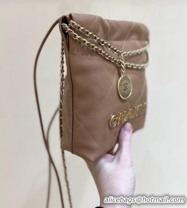 Best Price Chanel 22 Mini Bag in Haas Grainy Calfskin AS3980 Brown 2025 Top Quality