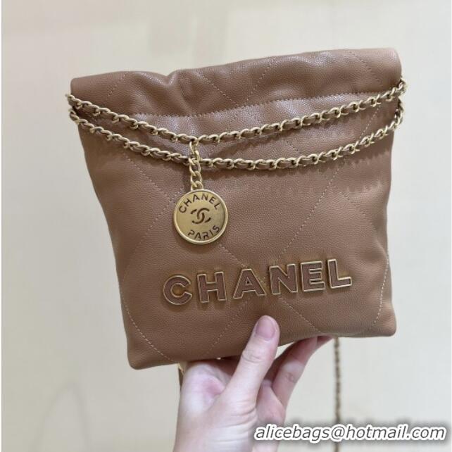 Best Price Chanel 22 Mini Bag in Haas Grainy Calfskin AS3980 Brown 2025 Top Quality