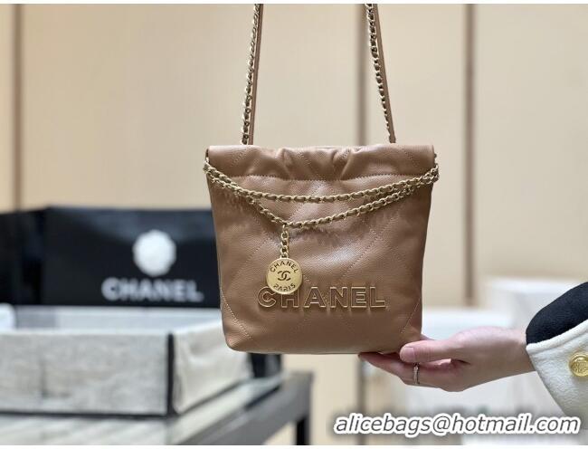 Best Price Chanel 22 Mini Bag in Haas Grainy Calfskin AS3980 Brown 2025 Top Quality