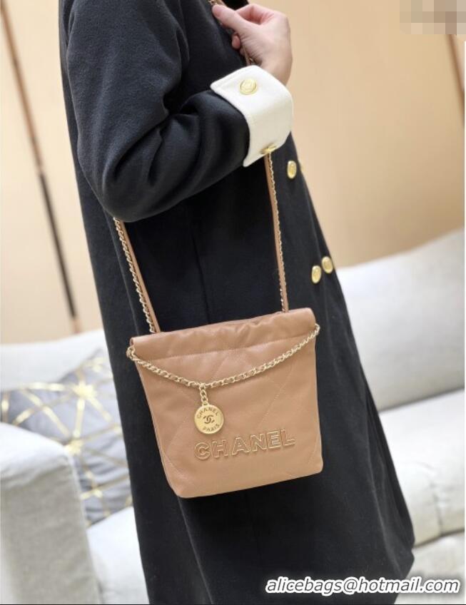 Best Price Chanel 22 Mini Bag in Haas Grainy Calfskin AS3980 Brown 2025 Top Quality