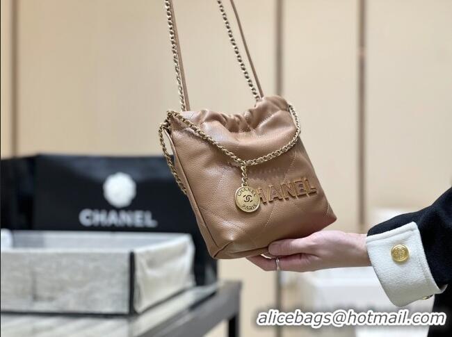 Best Price Chanel 22 Mini Bag in Haas Grainy Calfskin AS3980 Brown 2025 Top Quality