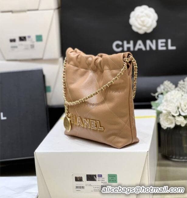 Best Price Chanel 22 Mini Bag in Haas Grainy Calfskin AS3980 Brown 2025 Top Quality