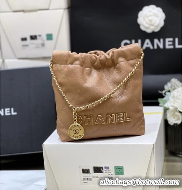 Best Price Chanel 22 Mini Bag in Haas Grainy Calfskin AS3980 Brown 2025 Top Quality