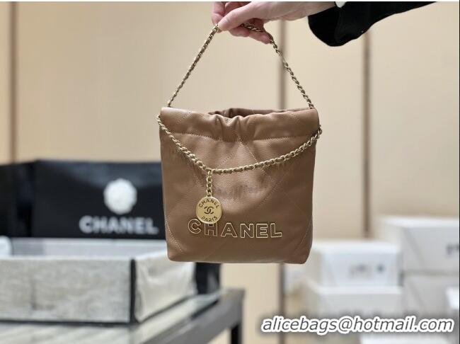 Best Price Chanel 22 Mini Bag in Haas Grainy Calfskin AS3980 Brown 2025 Top Quality