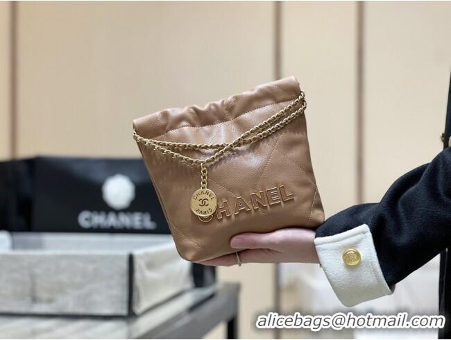 Best Price Chanel 22 Mini Bag in Haas Grainy Calfskin AS3980 Brown 2025 Top Quality