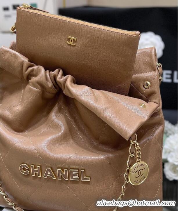 Unique Discount Chanel 22 Small Bag in Haas Grainy Calfskin AS3260 Brown 2025 Top Quality