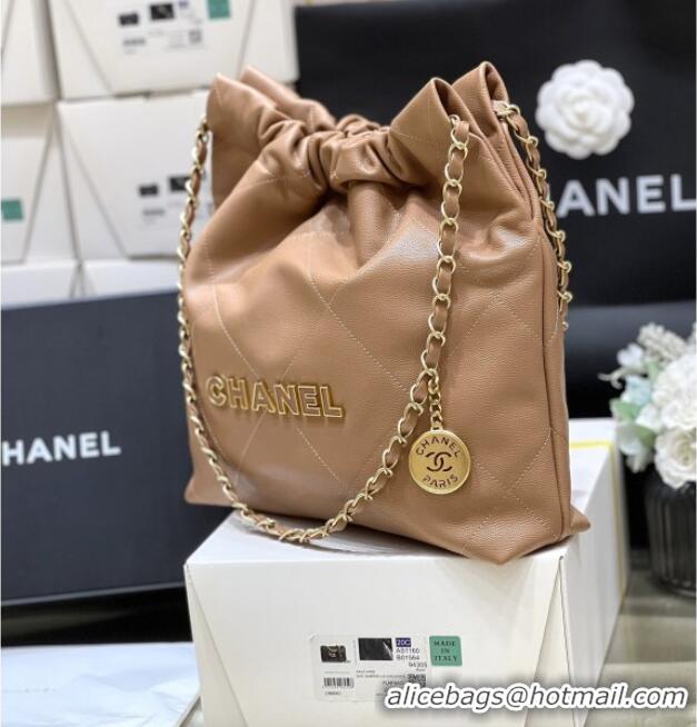 Unique Discount Chanel 22 Small Bag in Haas Grainy Calfskin AS3260 Brown 2025 Top Quality