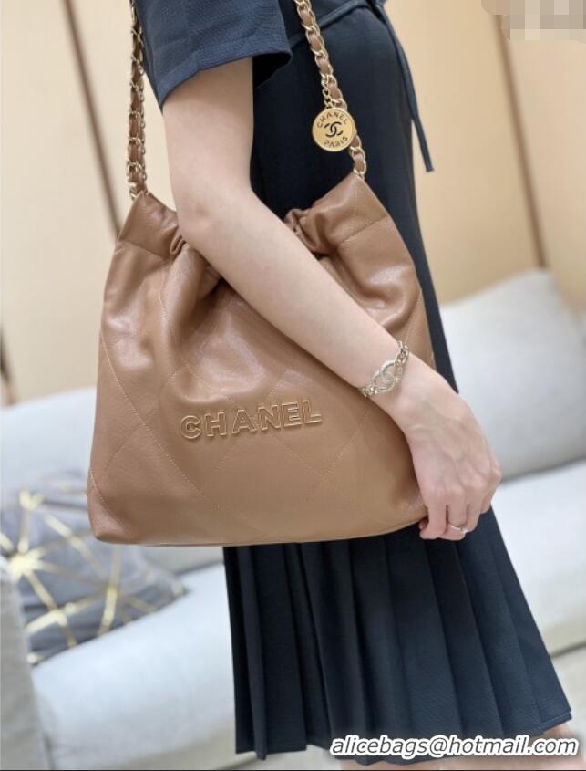 Unique Discount Chanel 22 Small Bag in Haas Grainy Calfskin AS3260 Brown 2025 Top Quality
