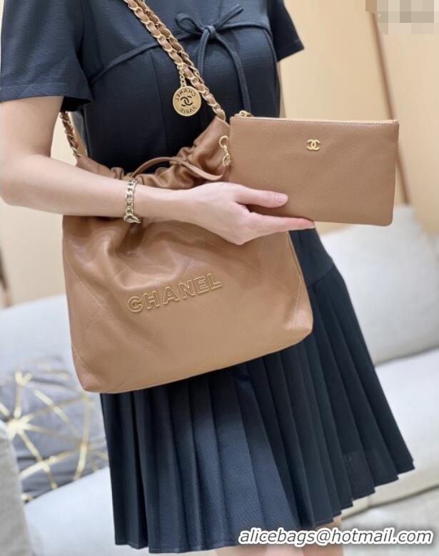 Unique Discount Chanel 22 Small Bag in Haas Grainy Calfskin AS3260 Brown 2025 Top Quality