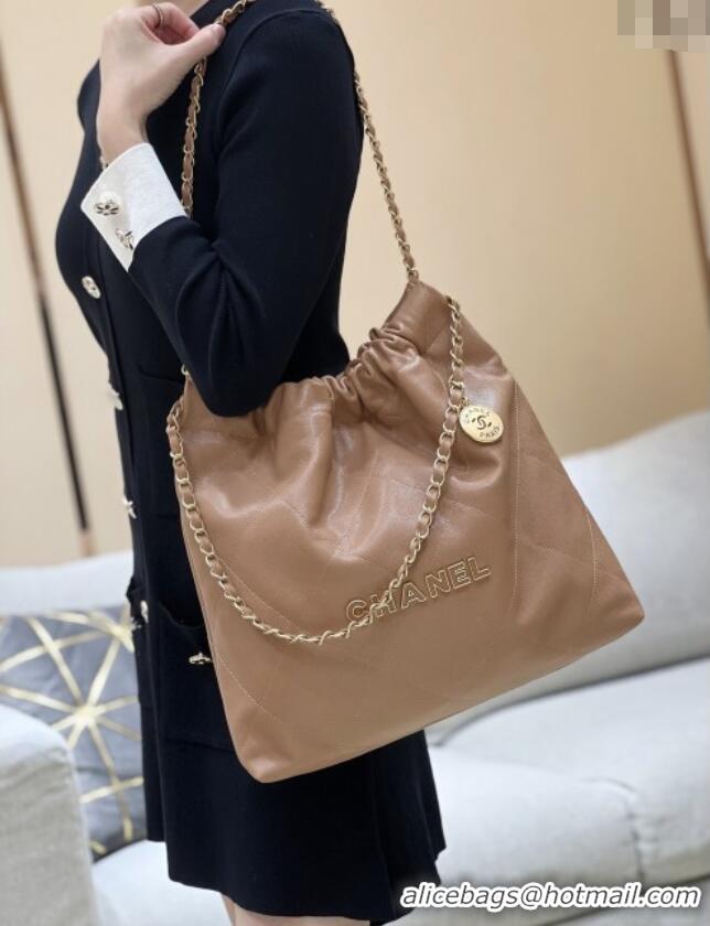 Buy Fashionable Chanel 22 Bag in Haas Grainy Calfskin AS3261 Brown 2025 Top Quality