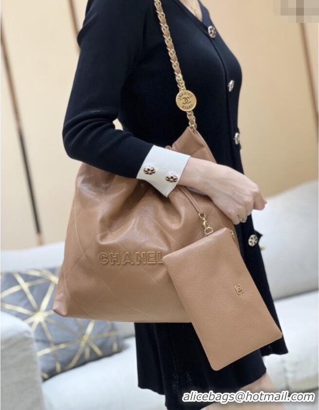 Buy Fashionable Chanel 22 Bag in Haas Grainy Calfskin AS3261 Brown 2025 Top Quality