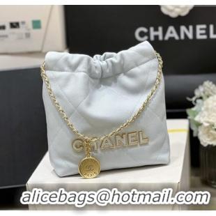 Luxury Cheap Chanel 22 Mini Bag in Haas Grainy Calfskin AS3980 Light Blue 2025 Top Quality