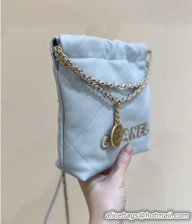 Luxury Cheap Chanel 22 Mini Bag in Haas Grainy Calfskin AS3980 Light Blue 2025 Top Quality
