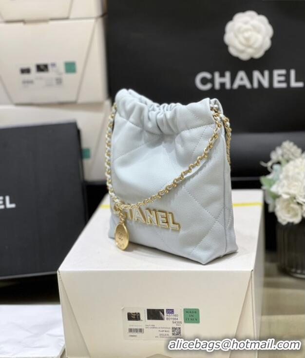 Luxury Cheap Chanel 22 Mini Bag in Haas Grainy Calfskin AS3980 Light Blue 2025 Top Quality