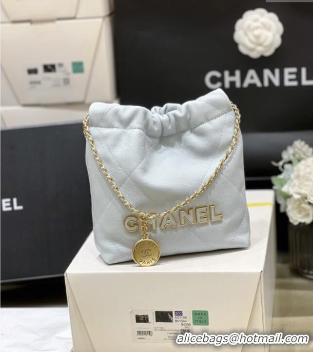 Luxury Cheap Chanel 22 Mini Bag in Haas Grainy Calfskin AS3980 Light Blue 2025 Top Quality