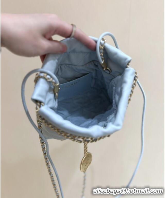 Luxury Cheap Chanel 22 Mini Bag in Haas Grainy Calfskin AS3980 Light Blue 2025 Top Quality