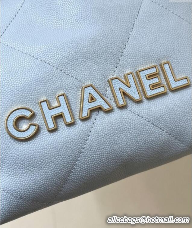 Luxury Cheap Chanel 22 Mini Bag in Haas Grainy Calfskin AS3980 Light Blue 2025 Top Quality