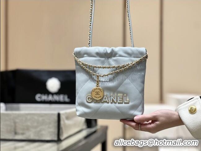 Luxury Cheap Chanel 22 Mini Bag in Haas Grainy Calfskin AS3980 Light Blue 2025 Top Quality