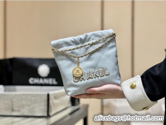 Luxury Cheap Chanel 22 Mini Bag in Haas Grainy Calfskin AS3980 Light Blue 2025 Top Quality