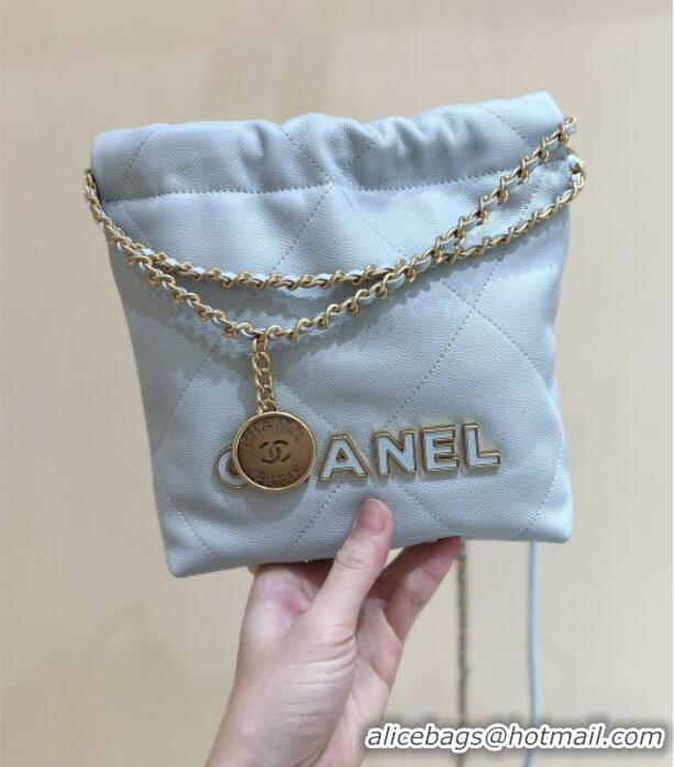 Luxury Cheap Chanel 22 Mini Bag in Haas Grainy Calfskin AS3980 Light Blue 2025 Top Quality