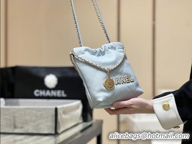 Luxury Cheap Chanel 22 Mini Bag in Haas Grainy Calfskin AS3980 Light Blue 2025 Top Quality