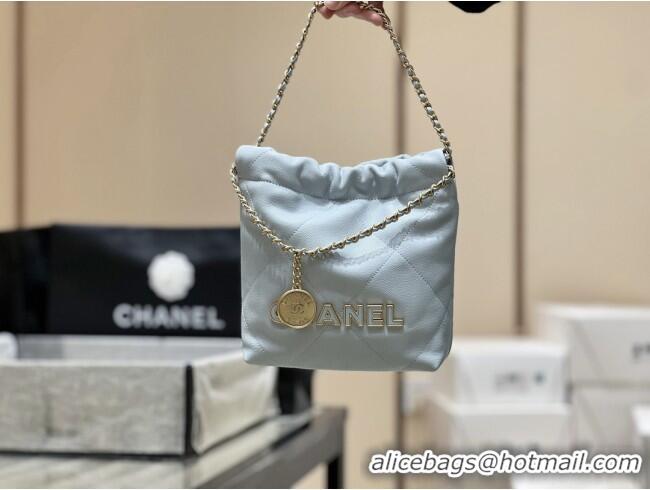 Luxury Cheap Chanel 22 Mini Bag in Haas Grainy Calfskin AS3980 Light Blue 2025 Top Quality