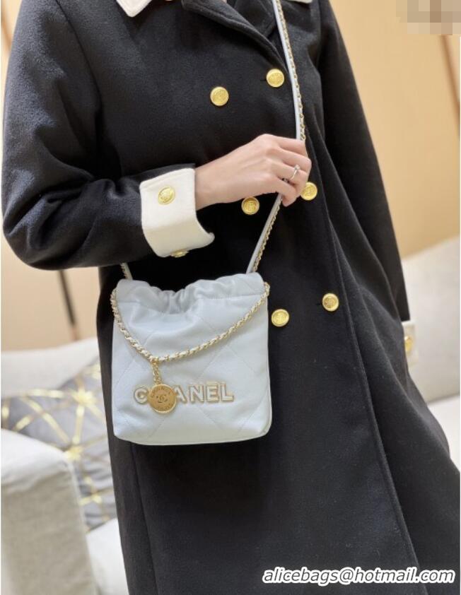 Luxury Cheap Chanel 22 Mini Bag in Haas Grainy Calfskin AS3980 Light Blue 2025 Top Quality