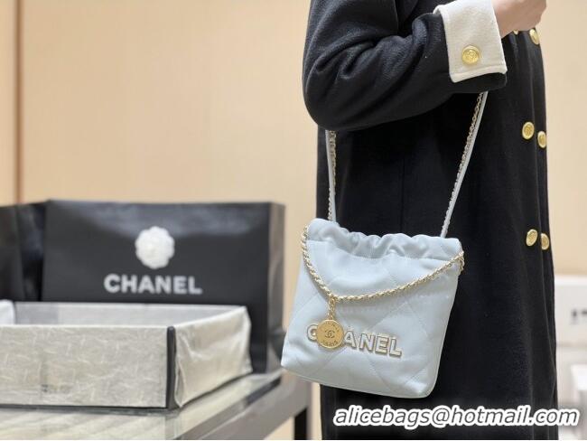 Luxury Cheap Chanel 22 Mini Bag in Haas Grainy Calfskin AS3980 Light Blue 2025 Top Quality
