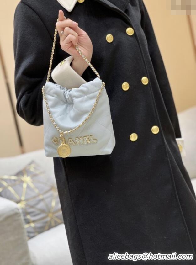 Luxury Cheap Chanel 22 Mini Bag in Haas Grainy Calfskin AS3980 Light Blue 2025 Top Quality