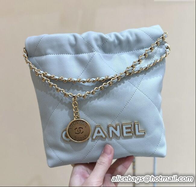 Luxury Cheap Chanel 22 Mini Bag in Haas Grainy Calfskin AS3980 Light Blue 2025 Top Quality