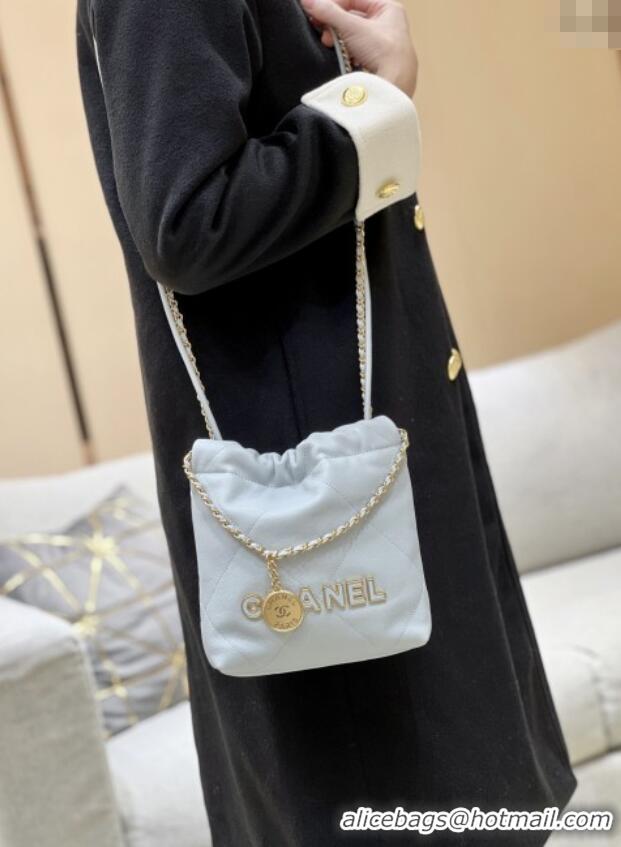 Luxury Cheap Chanel 22 Mini Bag in Haas Grainy Calfskin AS3980 Light Blue 2025 Top Quality
