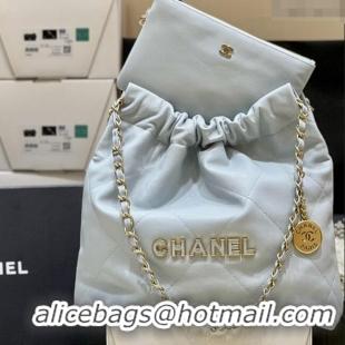 Luxury Classic Chanel 22 Small Bag in Haas Grainy Calfskin AS3260 Light Blue 2025 Top Quality