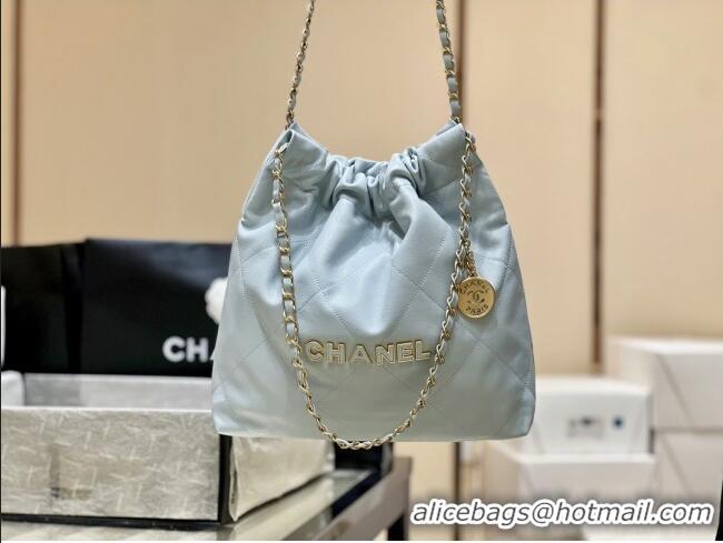 Luxury Classic Chanel 22 Small Bag in Haas Grainy Calfskin AS3260 Light Blue 2025 Top Quality